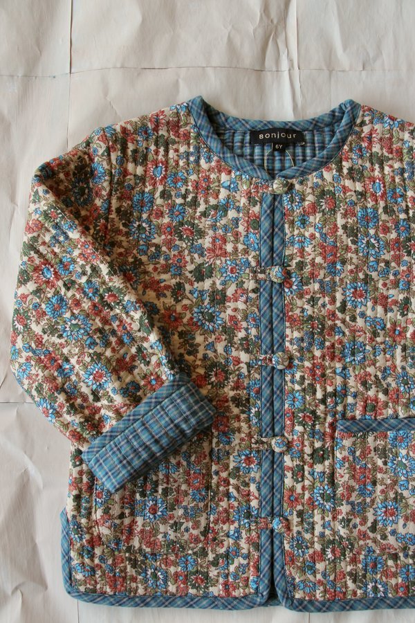 Kids Bonjour Diary Quilted Jacket - Blue Flowers | Garmentory 