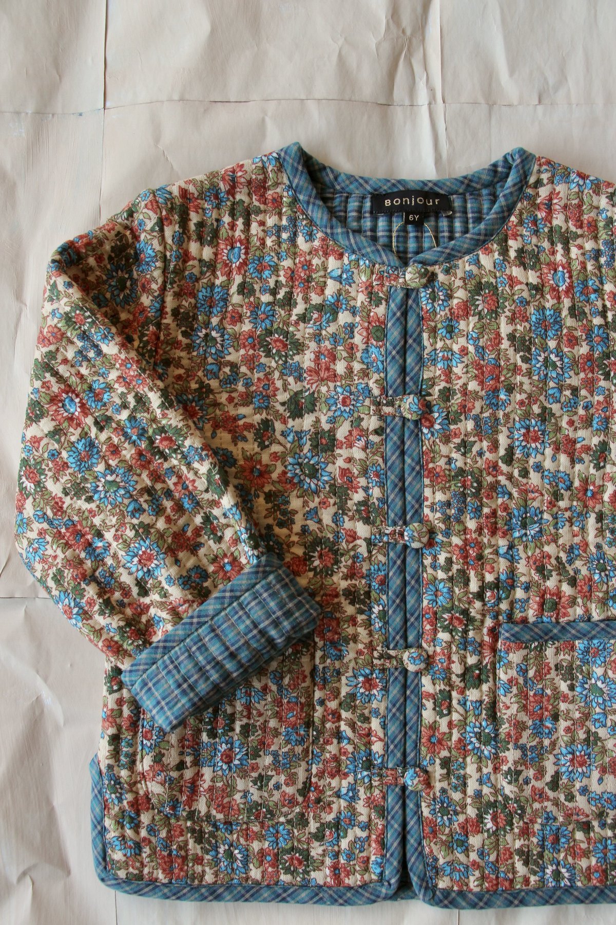 Kids Bonjour Diary Quilted Jacket - Blue Flowers | Garmentory