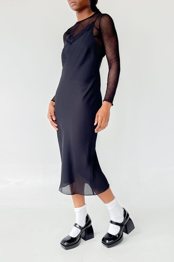 knee length dresses for ladies ROWE Black Knit Tie Slip Dress – Ladida