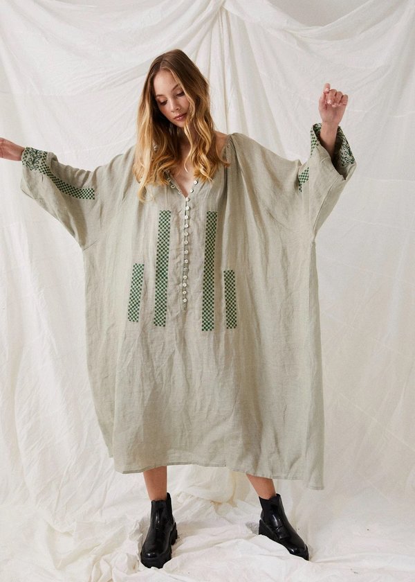 KINGA CSILLA Harlow Embroidered Dress - Sage
