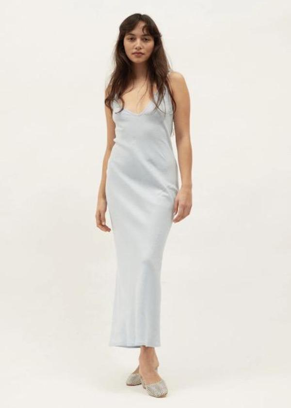 Dominique Healy Belgian Linen Midi Bias Dress - Powder | Garmentory