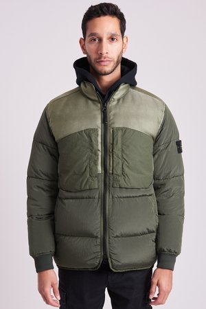ストーンアイランド MODIFIED PANAMAベストXL オリーブ Stone Island Modified Panama 6/3 HT Nylon Mix Down-TC Jacket
