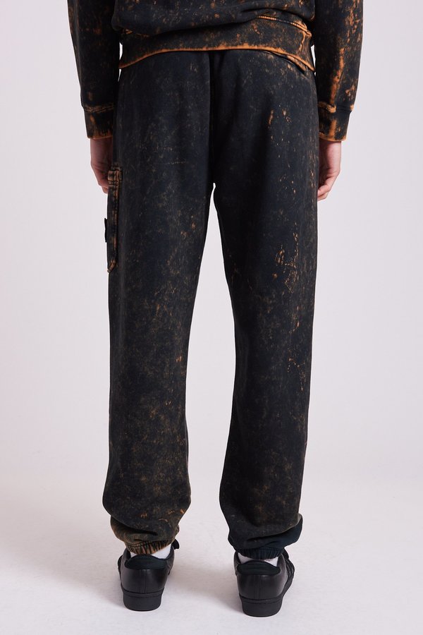 Stone Island Cotton Fleece Off-Dye OVD Treatment Sweat Pants Black