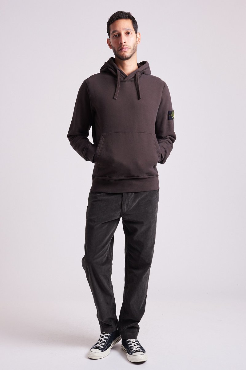 Stone Island Brushed Cotton Fleece Hooded Sweat Shirt - Dark