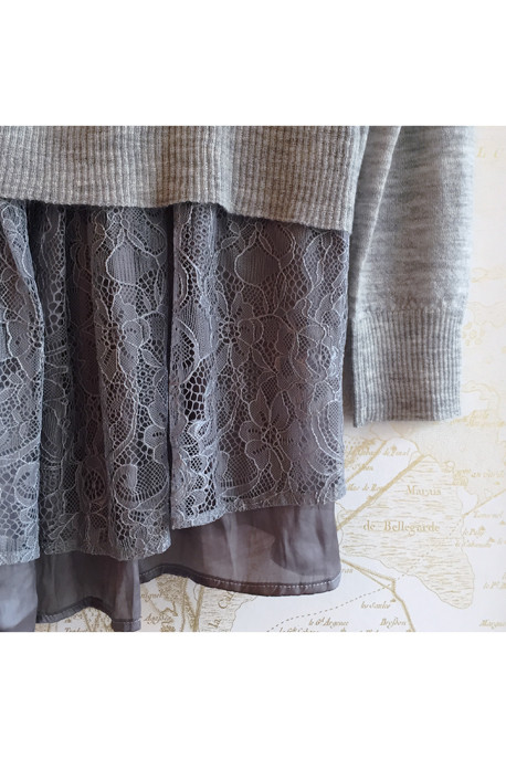 Clu Cashmere Cardigan with Lace and Satin Trim Clu Cashmere Cardigan with Lace and Satin Trim