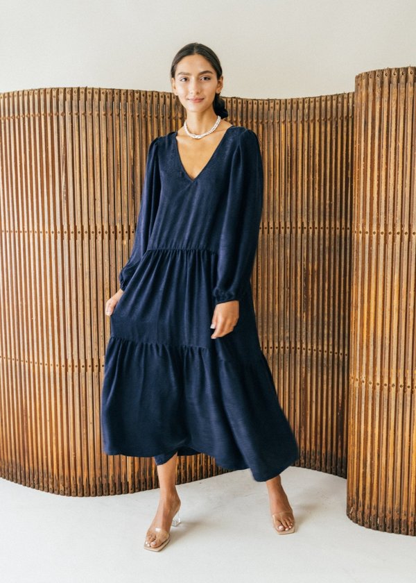 blue and bronze dress ELLIATT Jasmine Long Sleeve Dress in Blue & Bronze