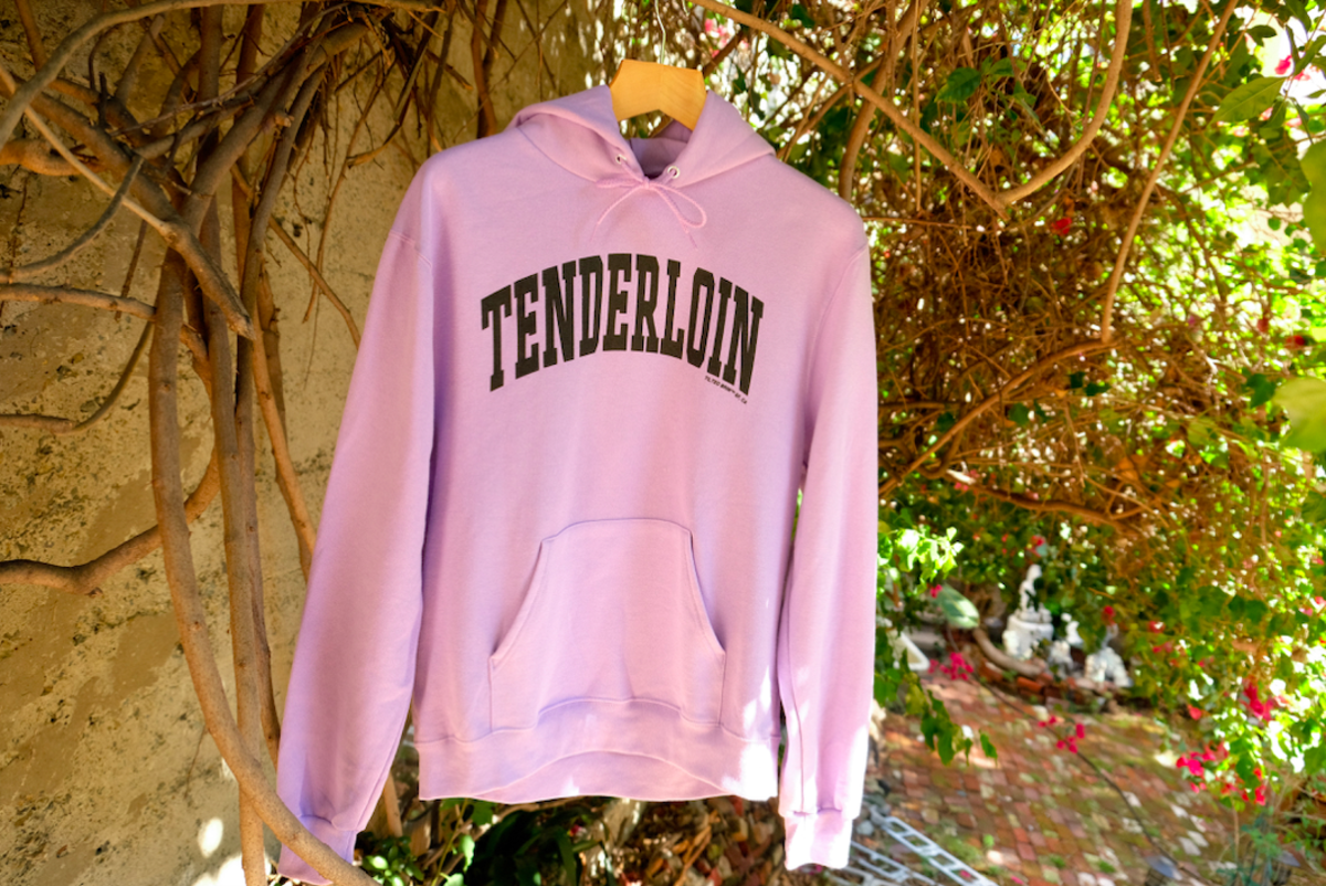 Tilted Brim TENDERLOIN Champion arch hooded sweatshirt - orchid/black - Image 1 of 2