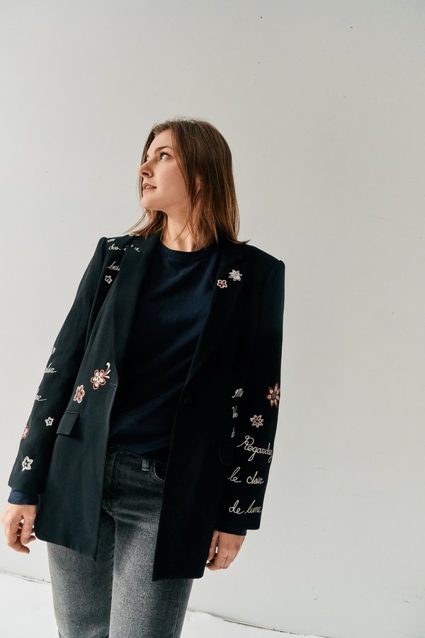 pre-loved Cinq A Sept Embroidered Blazer - black