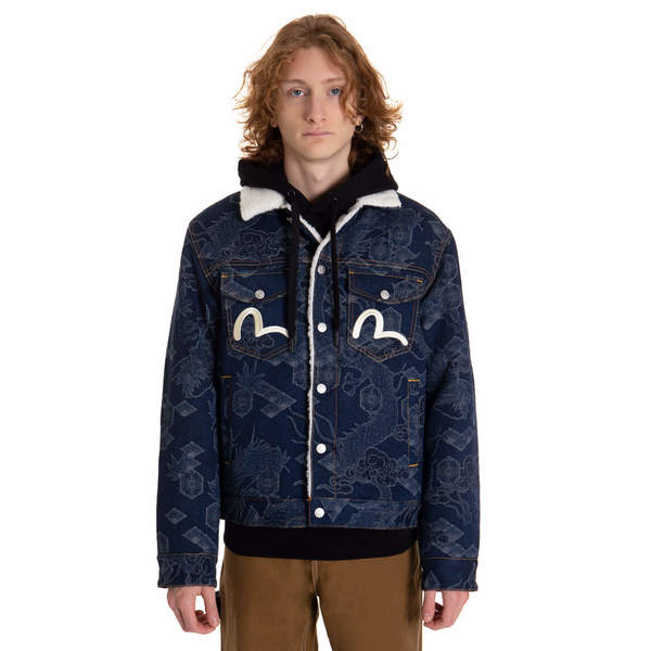 EVISU Dragon Sherpa Trucker Jacket - blue | Garmentory