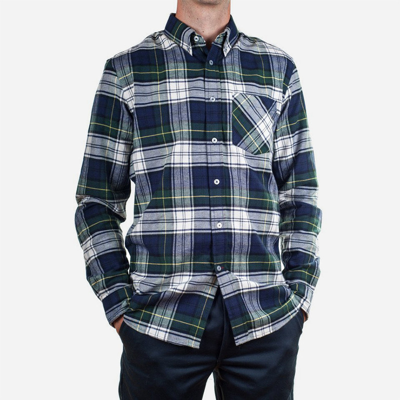 Bon Vivant Gino Woven Twill Brushed Plaid Shirt Navy/Green