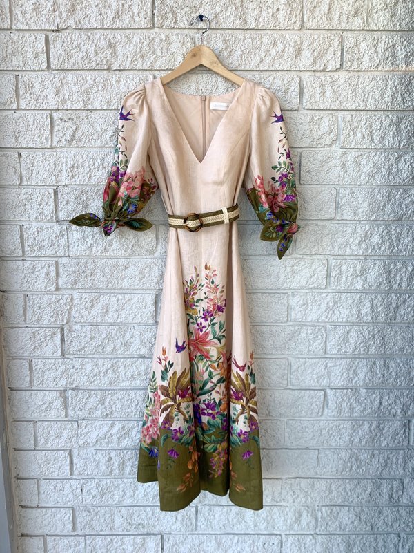 sachin and babi light blue dress Zimmermann TROPICANA TIE SLEEVE MIDI dress - CREAM FLORAL