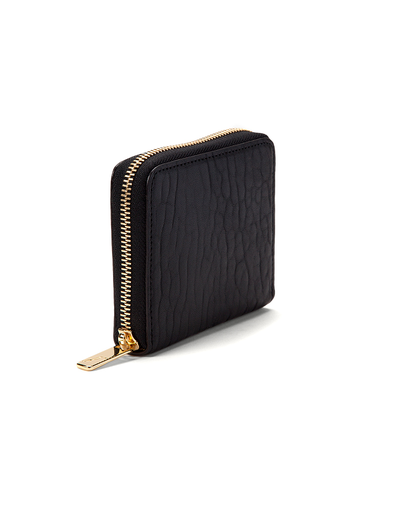 J'apostrophe Black Pebbled Small Wallet with Gold Zipper J'apostrophe Black Pebbled Small Wallet with Gold Zipper