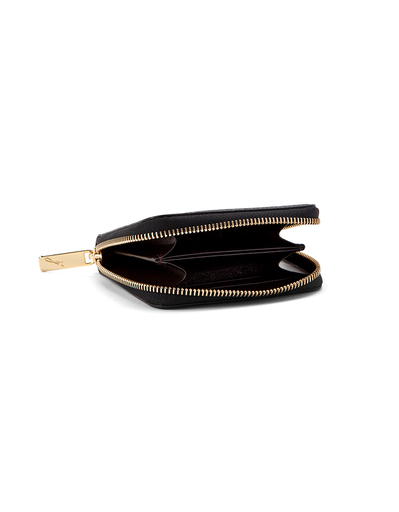 J'apostrophe Black Pebbled Small Wallet with Gold Zipper J'apostrophe Black Pebbled Small Wallet with Gold Zipper