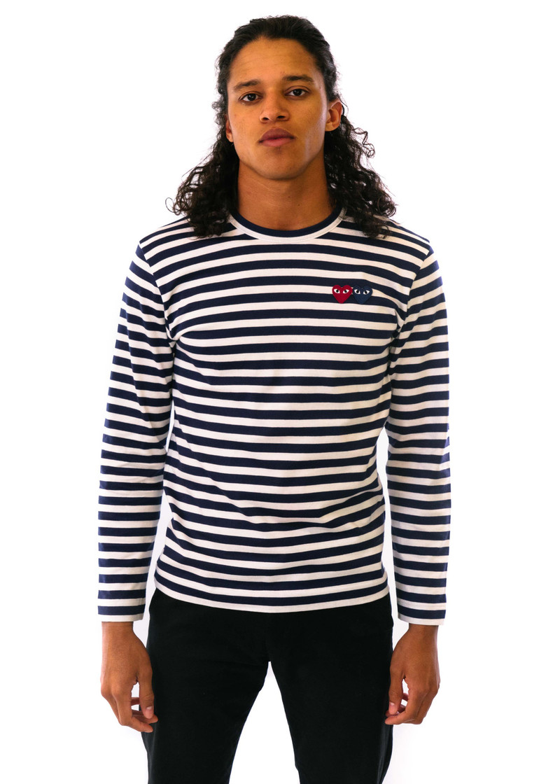 Comme des Garçons-PLAY Striped LS Shirt Double Heart | Garmentory
