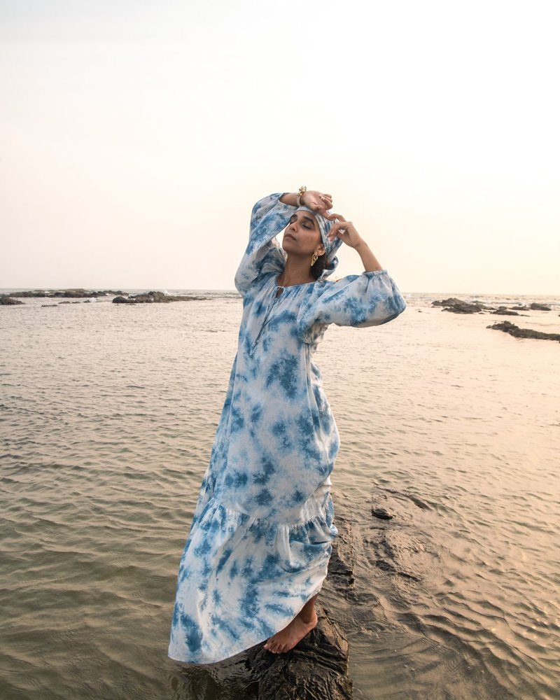Little Tienda Washed Away Neha Dress - Indigo Blues