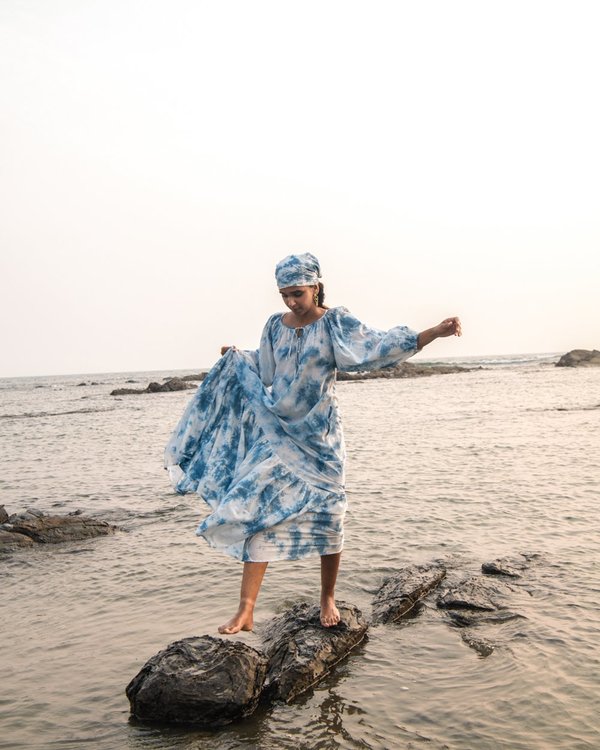 Little Tienda Washed Away Neha Dress - Indigo Blues