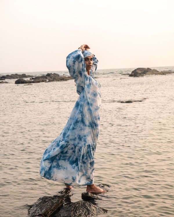 Little Tienda Washed Away Neha Dress - Indigo Blues
