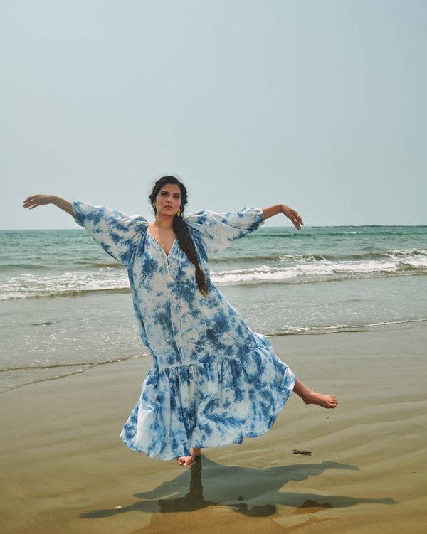 Little Tienda Washed Away Neha Dress - Indigo Blues