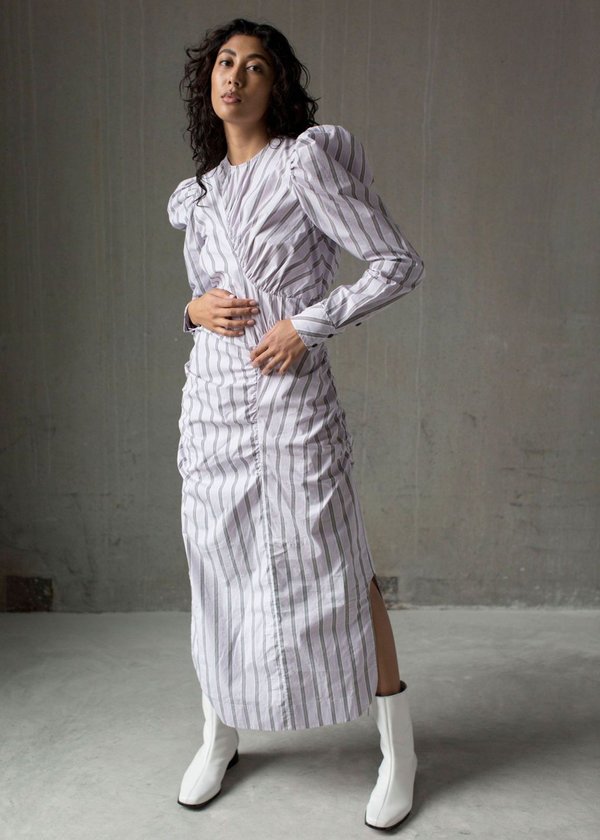 fitted lace wedding dress Ganni Pink & Brown Striped Cotton Dress sz 2