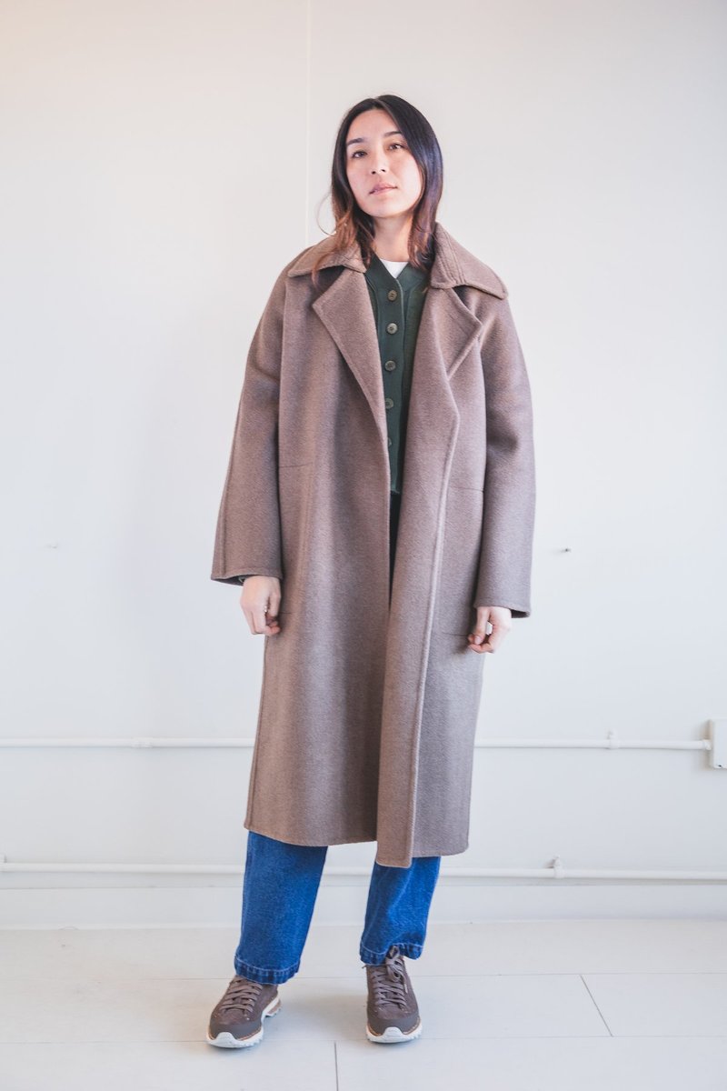 SEYA DOUBLE FACE LONG COAT - UNDYED BROWN YAK WOOL | Garmentory