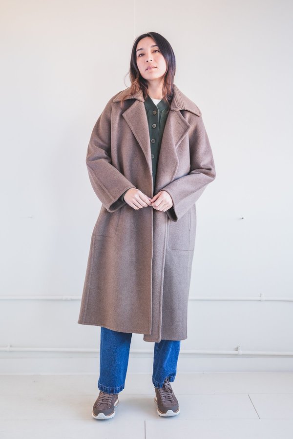 SEYA DOUBLE FACE LONG COAT - UNDYED BROWN YAK WOOL | Garmentory