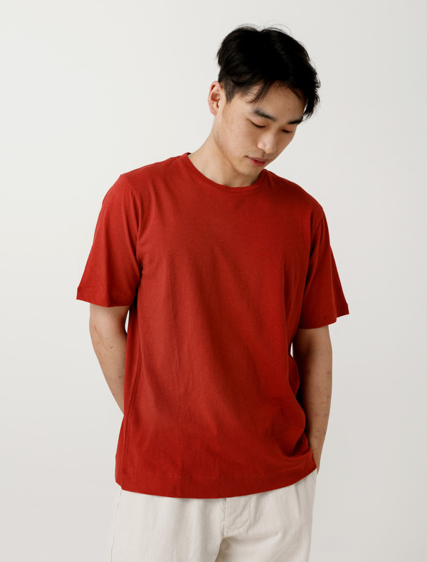 Margaret Howell MHL Basic T-Shirt Cotton Linen Faded Red | Garmentory
