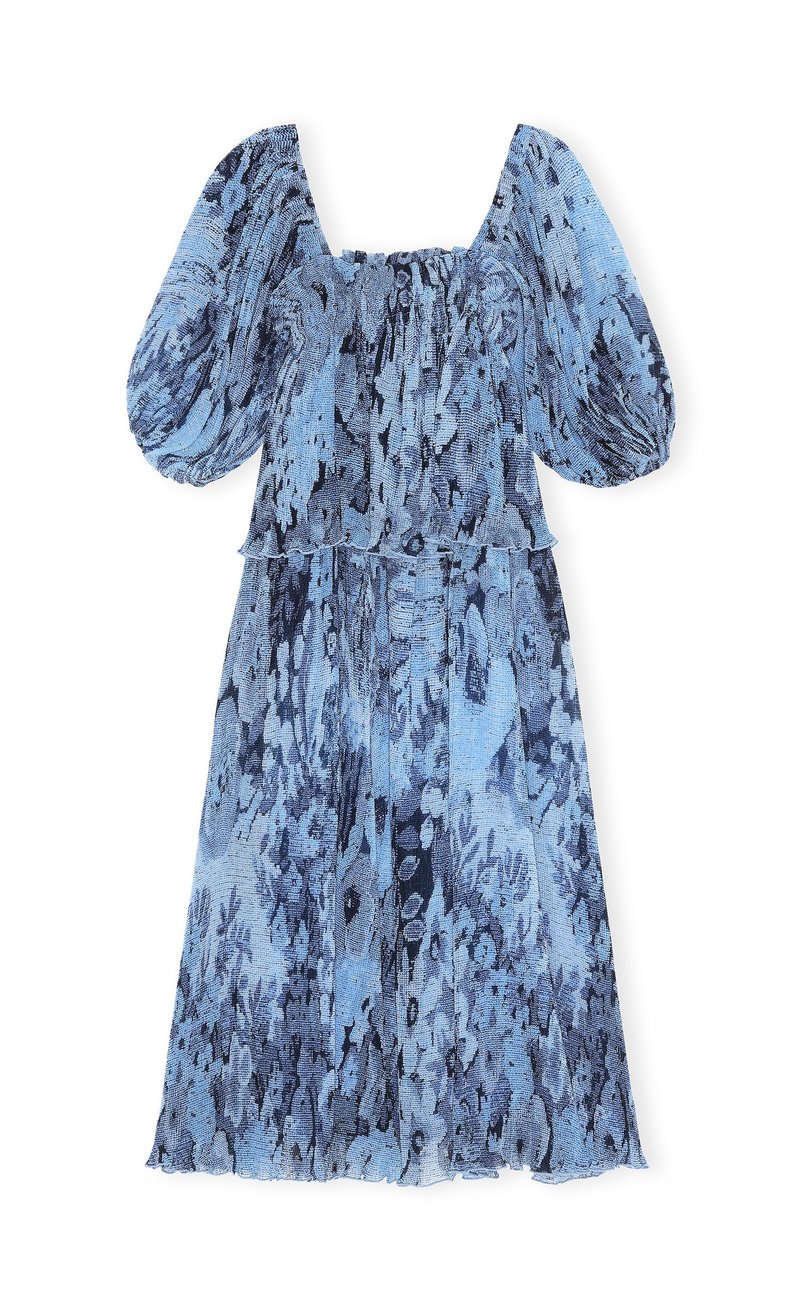 ganni blue georgette dress Ganni Pleated Dress