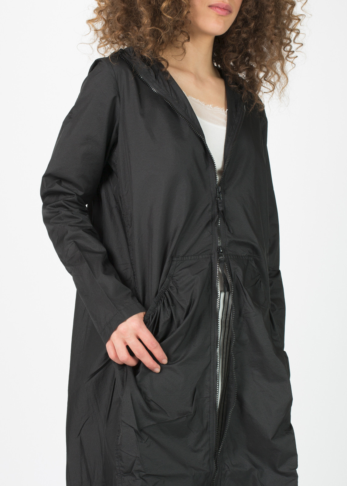 Rundholz Women's Long Lightweight Hooded Zip Coat Garmentory