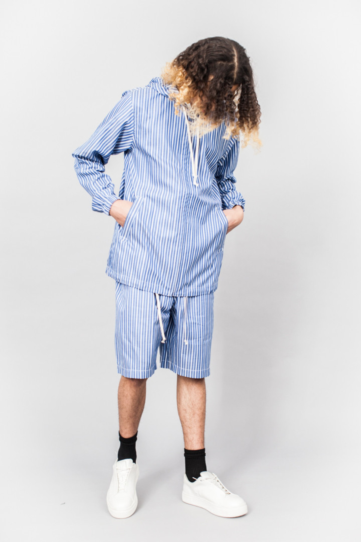 Comme Des Garçons SHIRT boys Hooded Zip Jacket Blue/White Stripe