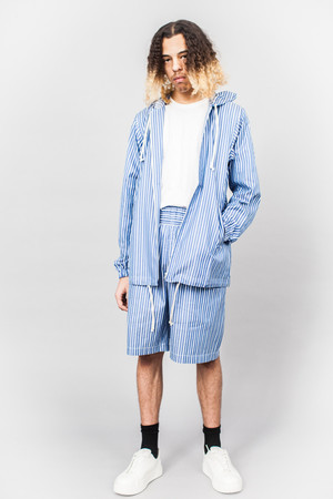 Comme Des Garçons SHIRT boys Hooded Zip Jacket Blue/White Stripe