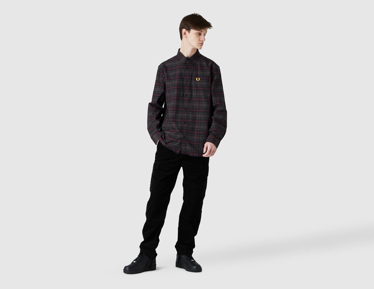 Fred Perry Tonal Tartan Shirt - Black 