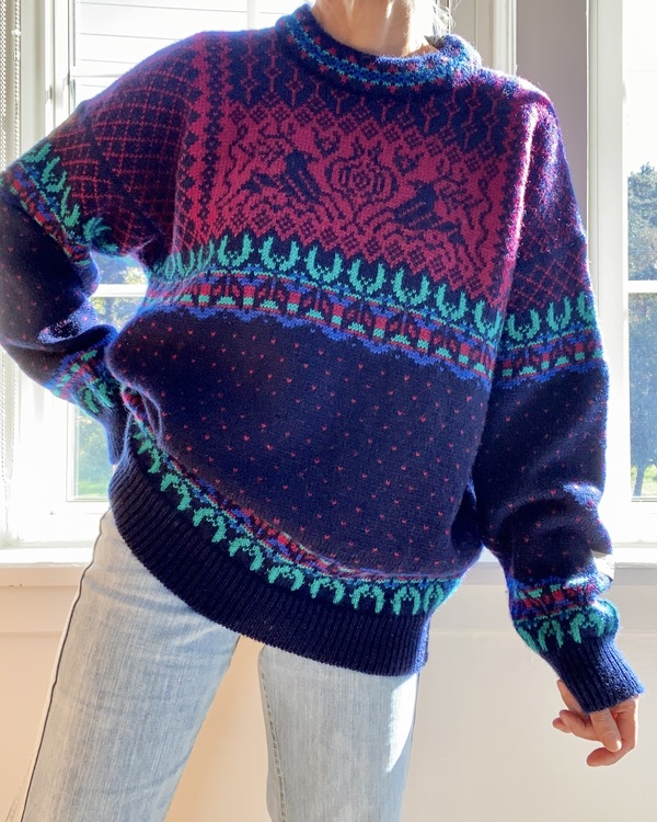 VINTAGE DALE of NORWAY Deer Handknit Ski Sweater - Navy | Garmentory