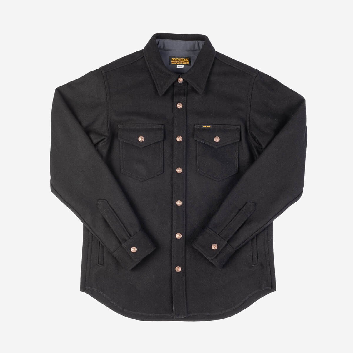 Iron Heart IHSH-306-BLK Melton Wool CPO Shirt - Black | Garmentory