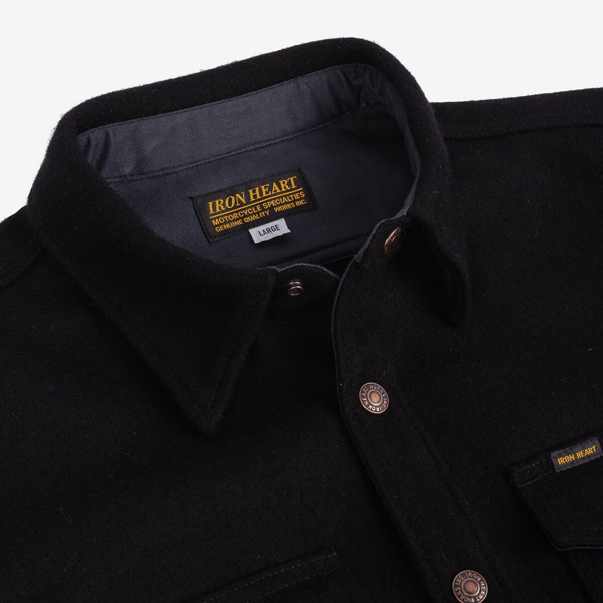 Iron Heart IHSH-306-BLK Melton Wool CPO Shirt - Black | Garmentory