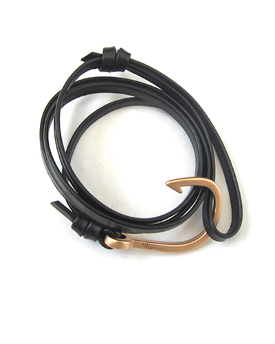 Miansai Matte Rose Gold Fish Hook And Black Leather Wrap Bracelet Miansai Matte Rose Gold Fish Hook And Black Leather Wrap Bracelet