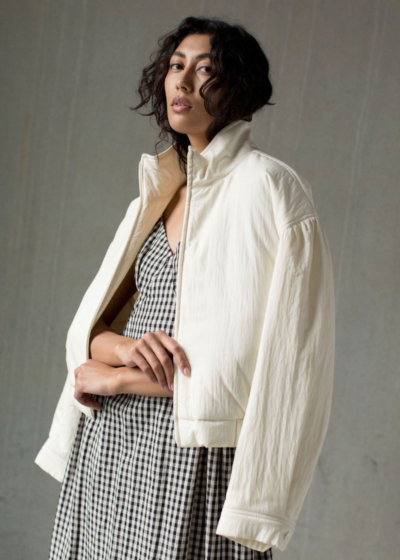Amomento Padded Shirring Crop Jumper - Cream | Garmentory