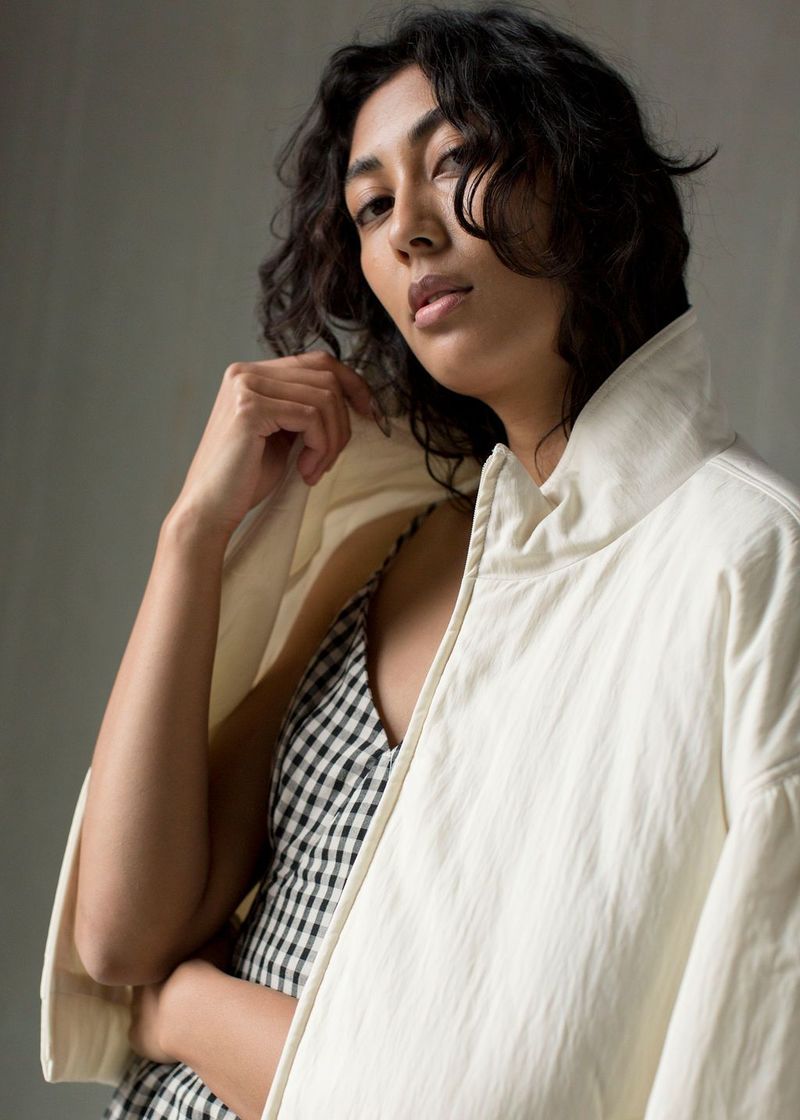 Amomento Padded Shirring Crop Jumper - Cream | Garmentory