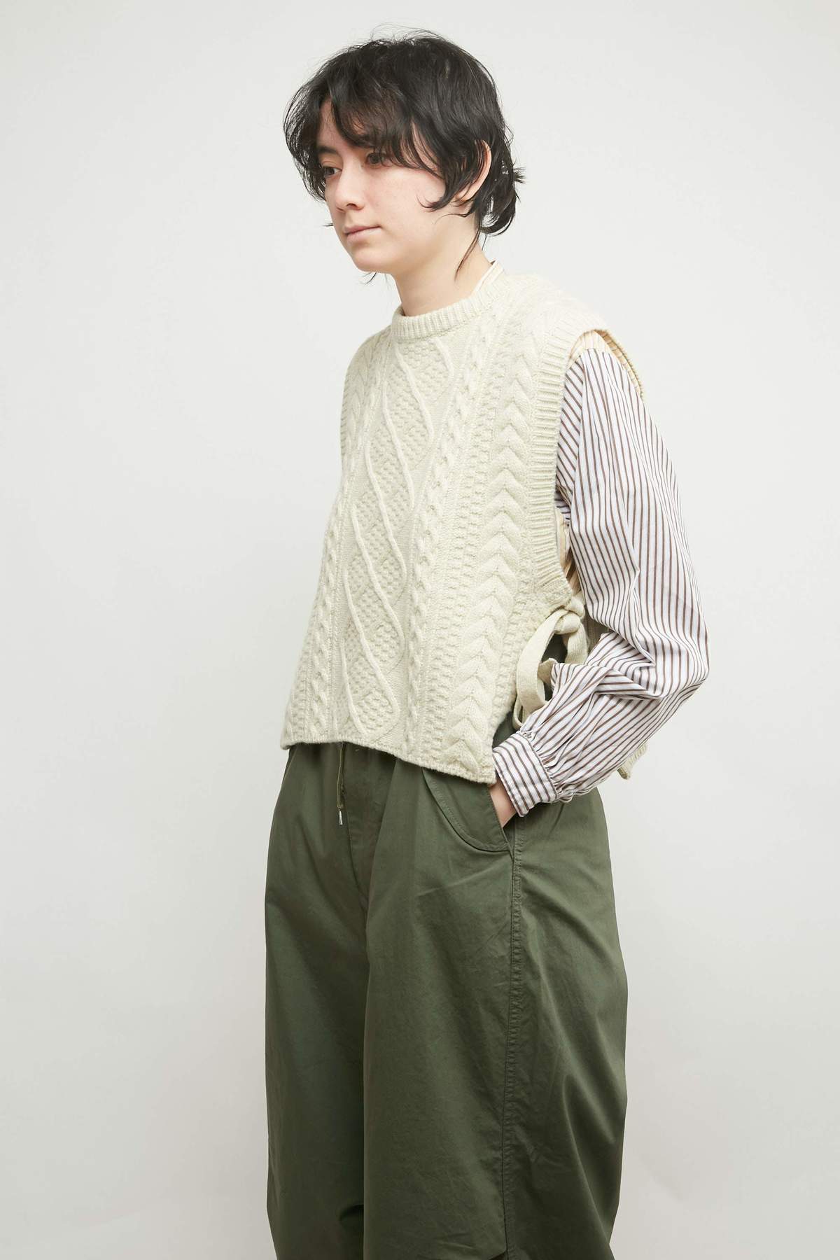 Beams Boy China Button Vest in Off White main image 0