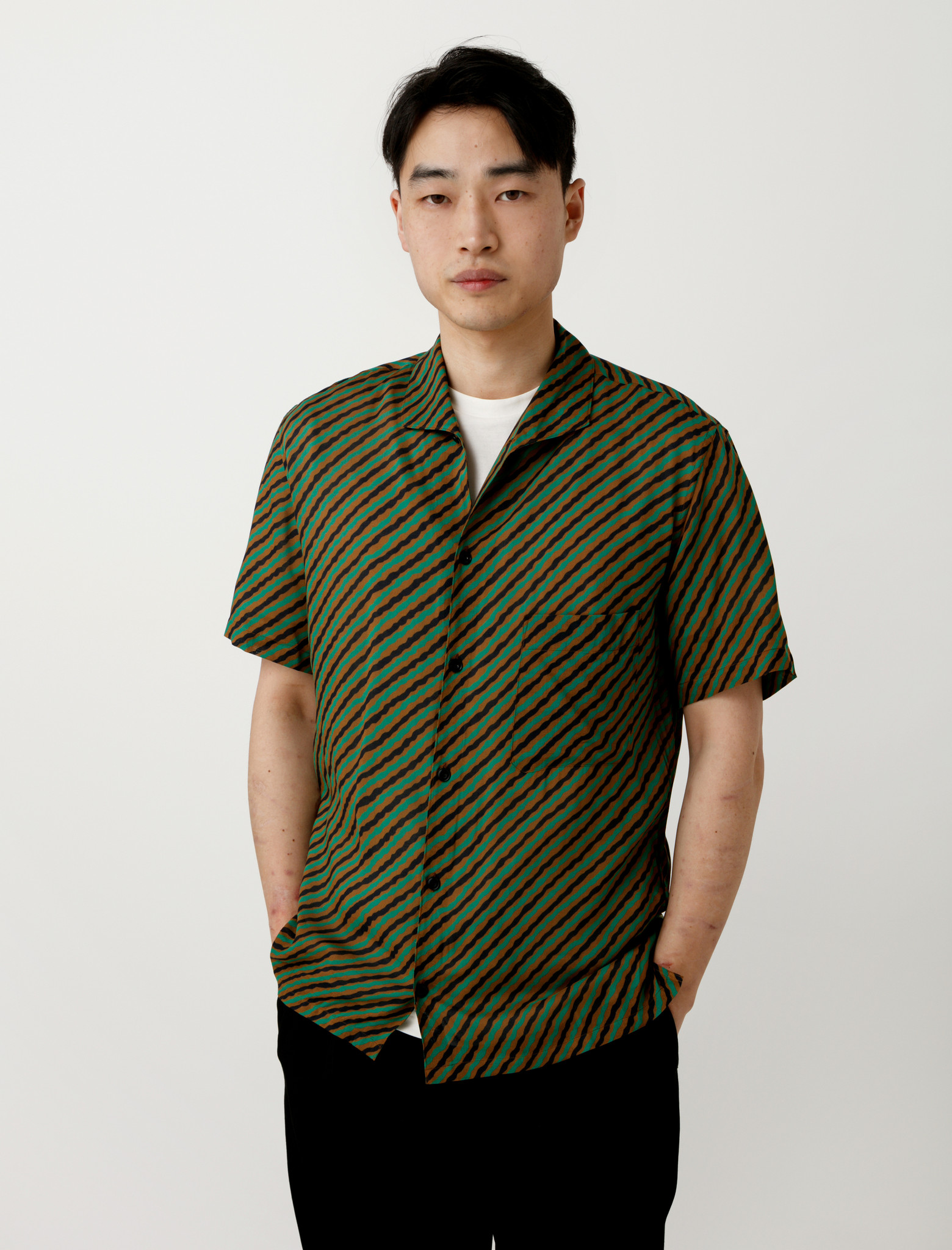 Lemaire Spread Collar Shirt Tobacco Green Garmentory