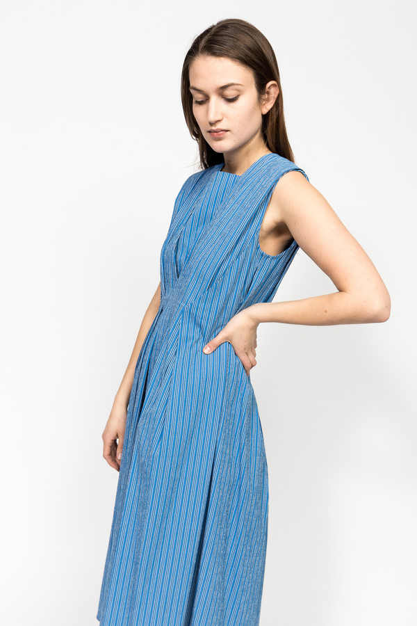 beach night out dress Girls' Pastel Blue Pinstripe Twirl Dress – Little Stocking Company main image 0
