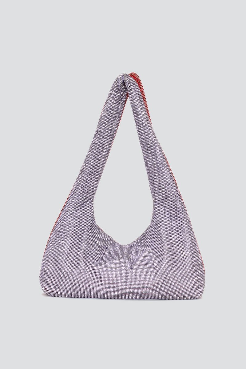 【関税込み】Kara パープル ミニ Crystal Mesh Armpit バッグ KARA Women's' Mini Crystal Mesh Armpit Bag in Silver | LN-CC®