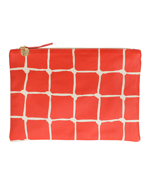 Clare V. Flat Clutch in Poppy and Cream Net Print Leather Clare V. Flat Clutch in Poppy and Cream Net Print Leather