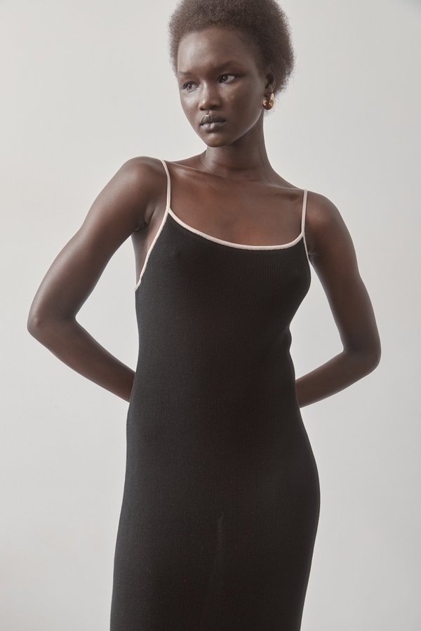 St. Agni 90's Knit Slip Dress - Black and Ecru | Garmentory