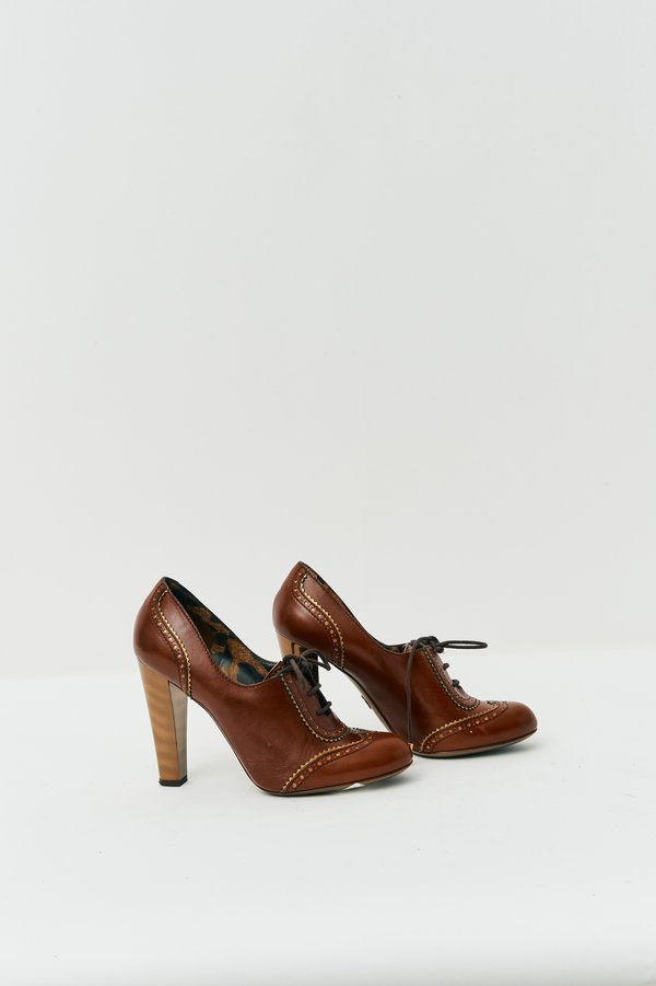 Dolce & Gabbana Wingtip Lace-Up Heels-Brown | Garmentory