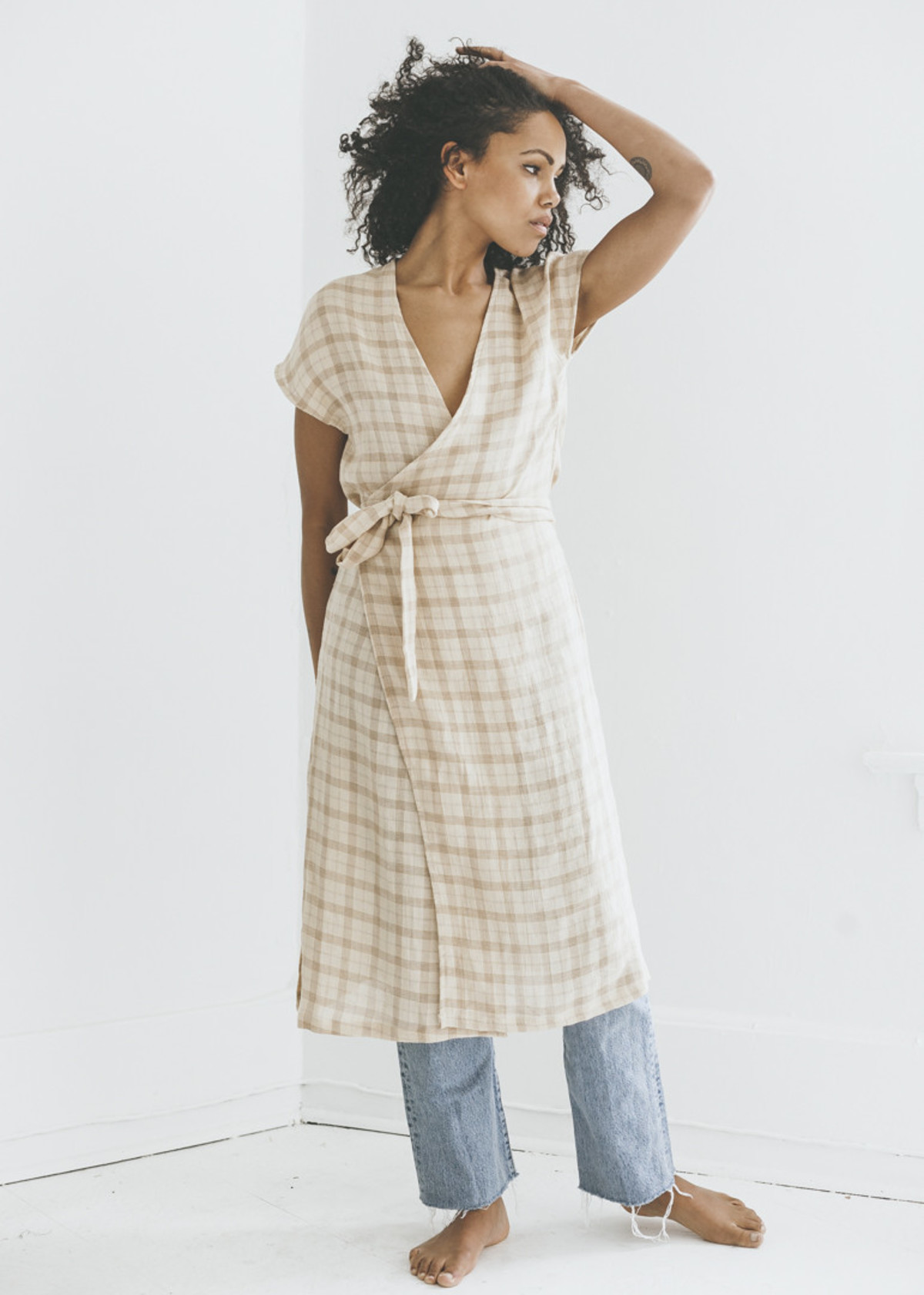 Zii Ropa Aria Wrap Dress in Plaid Linen | Garmentory