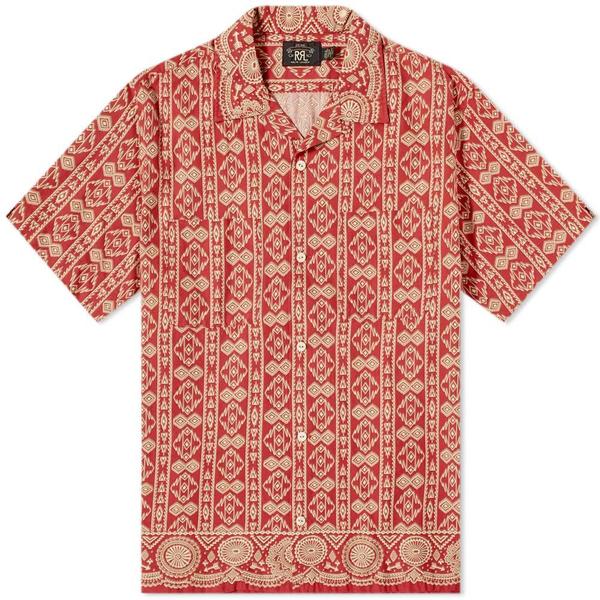 RRL Western-Print Cotton-Linen Camp Shirt - Red/Tan | Garmentory
