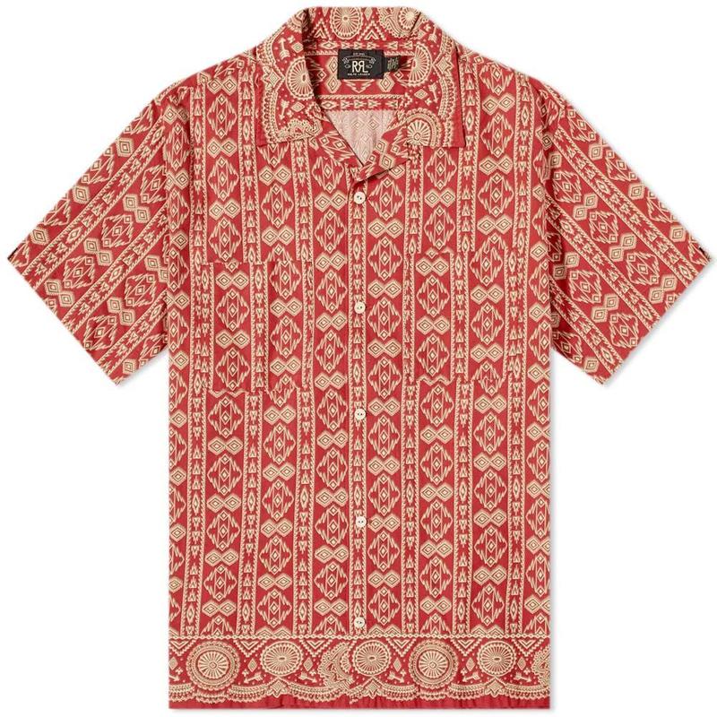 トップス RRL Camp Western Linen Shirt S RRL Western-Print Cotton-Linen Camp Shirt - Red/Tan | Garmentory