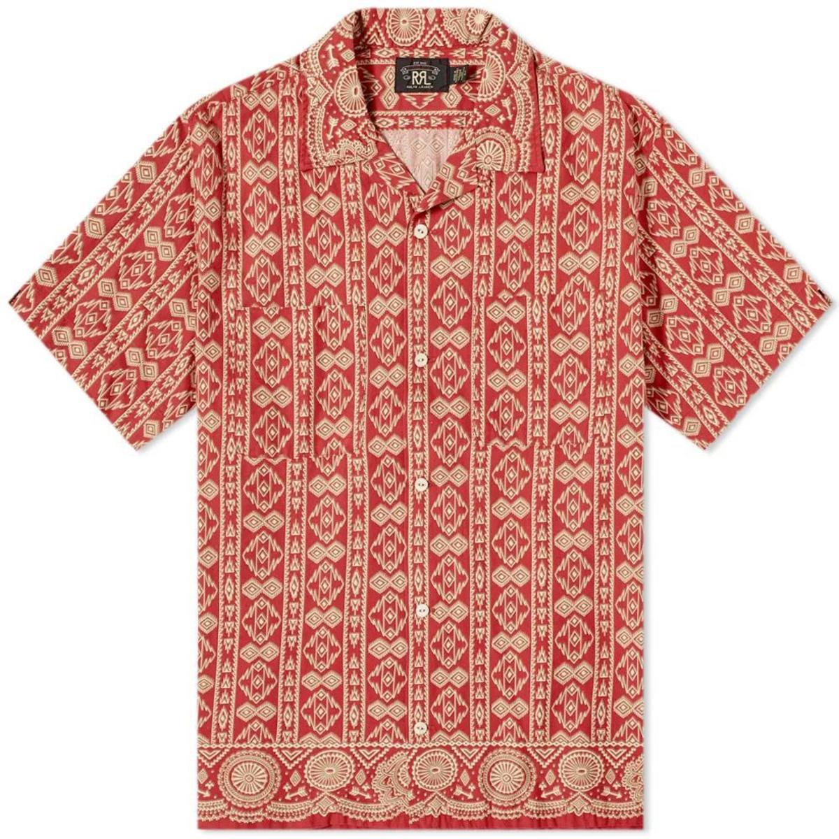 RRL Western-Print Cotton-Linen Camp Shirt - Red/Tan | Garmentory