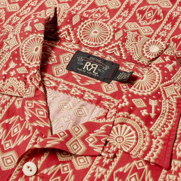 RRL Western-Print Cotton-Linen Camp Shirt - Red/Tan | Garmentory