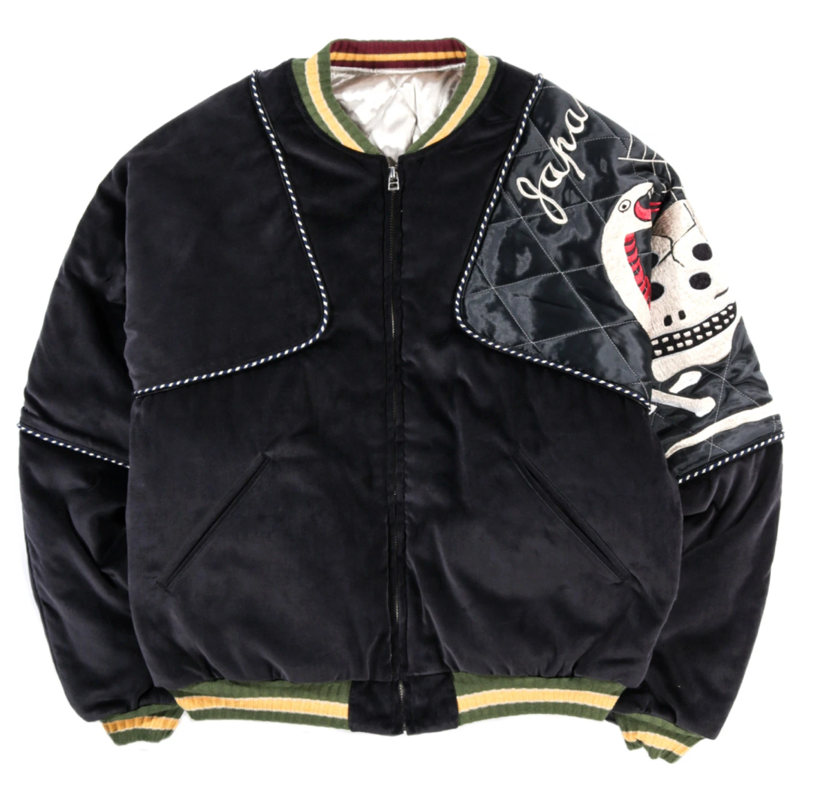 KAPITAL SULFER DYED VELVET SHAM BOMBER JACKET - RAIN-SKULL